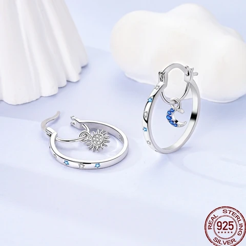 Новые серьги Star Moon из стерлингового серебра 925 пробы со звездой и солнцем, классический дизайн, подходящие для вечеринки, изысканные ювелирные изделия, подарок