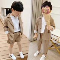 boys girls casual hansome suits set children spring summer blazer pantsshorts 2pcs clothes sets kid birthday party show costume