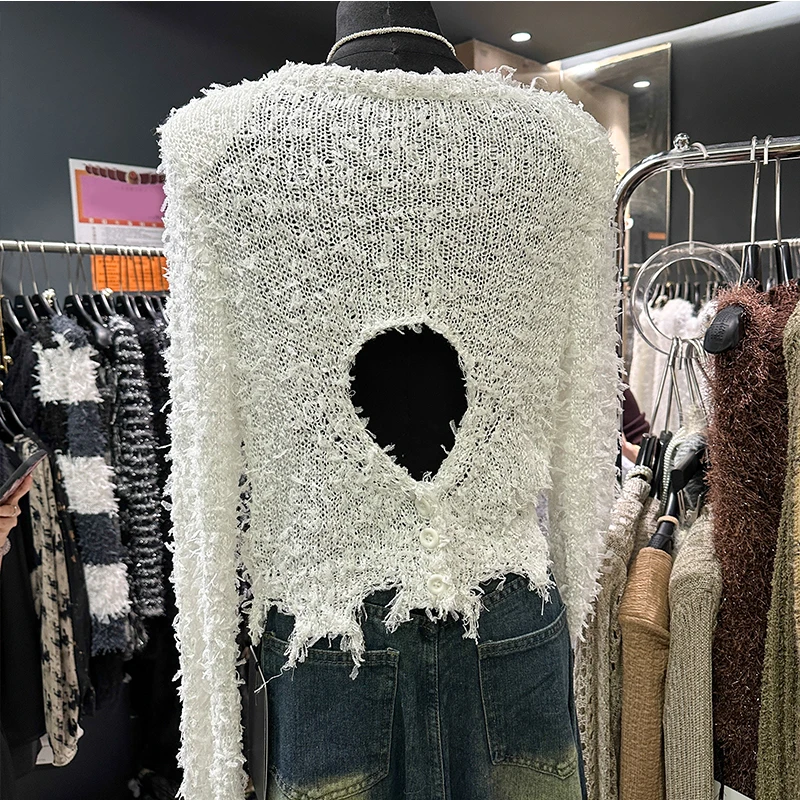 Женский трикотажный пуловер с круглым вырезом в японском стиле