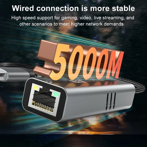 Ethernet-адаптер USB 3.2 Type C 5 Гбит/с RTL8157 5000 Мбит/с RJ45 Сетевая карта Lan Интернет-кабель-конвертер для Windows 11 ПК/ноутбука