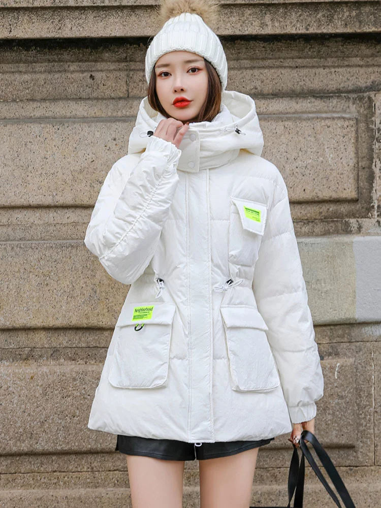 Winter Women Hooded New Thick Warm Short Parkas Casual Female Stand Collar 90%white Duck Down Coat Snow Outwear