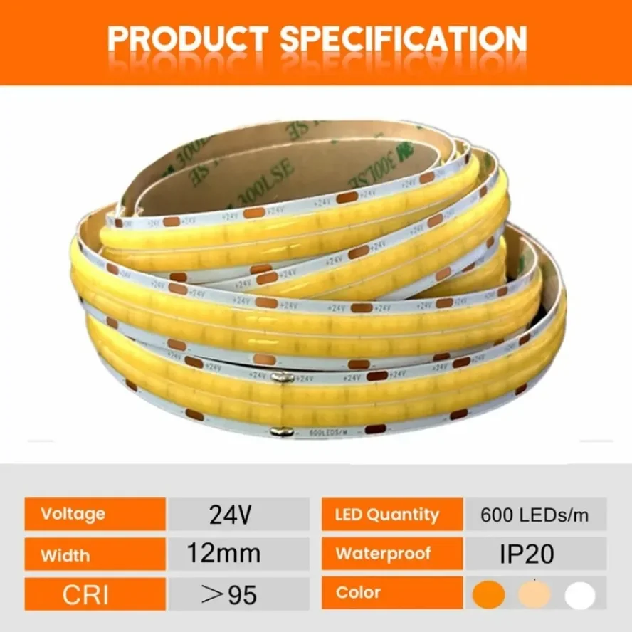 600LED/м двухрядная светодиодная лента COB DC24V супер яркая высокая плотность гибкая с