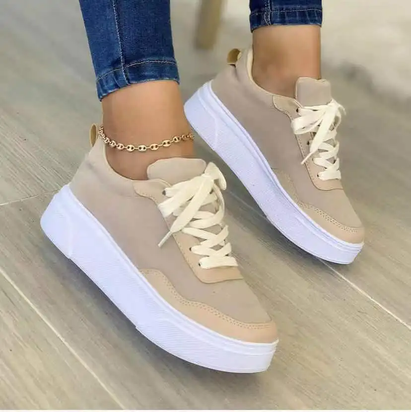 

Large Size Women Shoes Spring 2022 New Thick Soles Solid Color Light Mouth Casual Round Head Lacing Single Shoe Women Sneakers