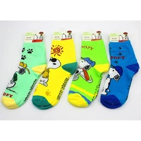 snoopy mens socks green and yellow printing personality cotton mid tube mens and womens socks hip hop stockings couple gift
