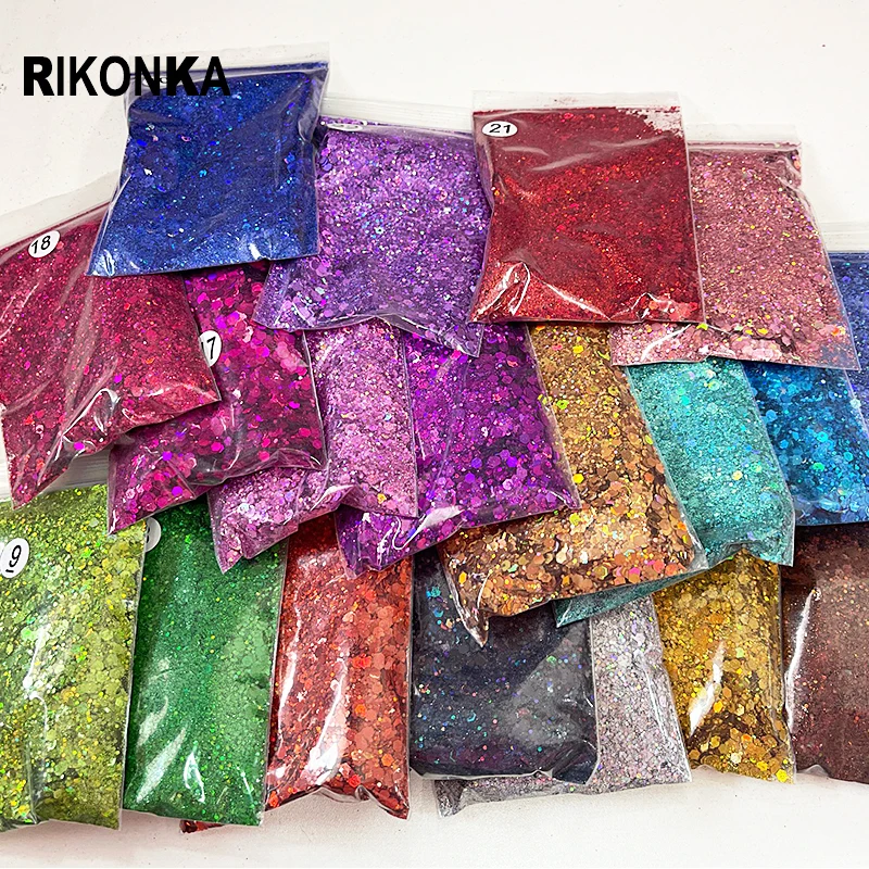 

19Bags/50G Holographic Chunky Glitter Nail Sequins Mixed Laser Hexagon Sparkly Flakes Set For French Charms Nail Art Decorations