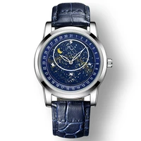 antique design kimsdun fashion full automatic gypsophila dial watches for men leather strap mechanical men wristwatch luminous