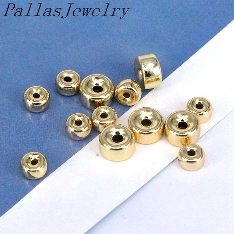 

200 шт., 4, 6, 8 мм, фурнитура для аксессуаров для ювелирных изделий, Плоские Круглые бусины для рукоделия с золотым покрытием