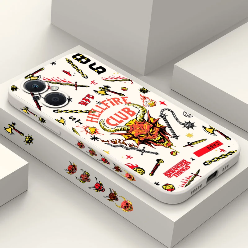 

Stranger Things Red Hell Demon Phone Case For OPPO Find X5 X3 X2 Lite Pro Neo A5 A53 A94 4G 5G Liquid Left Rope Soft Cover
