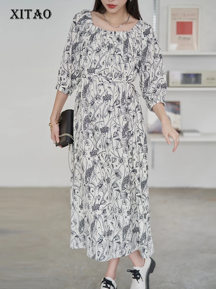 

XITAO Повседневное платье с принтом для женщин, Корея, лето 2022, Новое поступление, индивидуальное модное свободное платье без рукавов с вырезо...