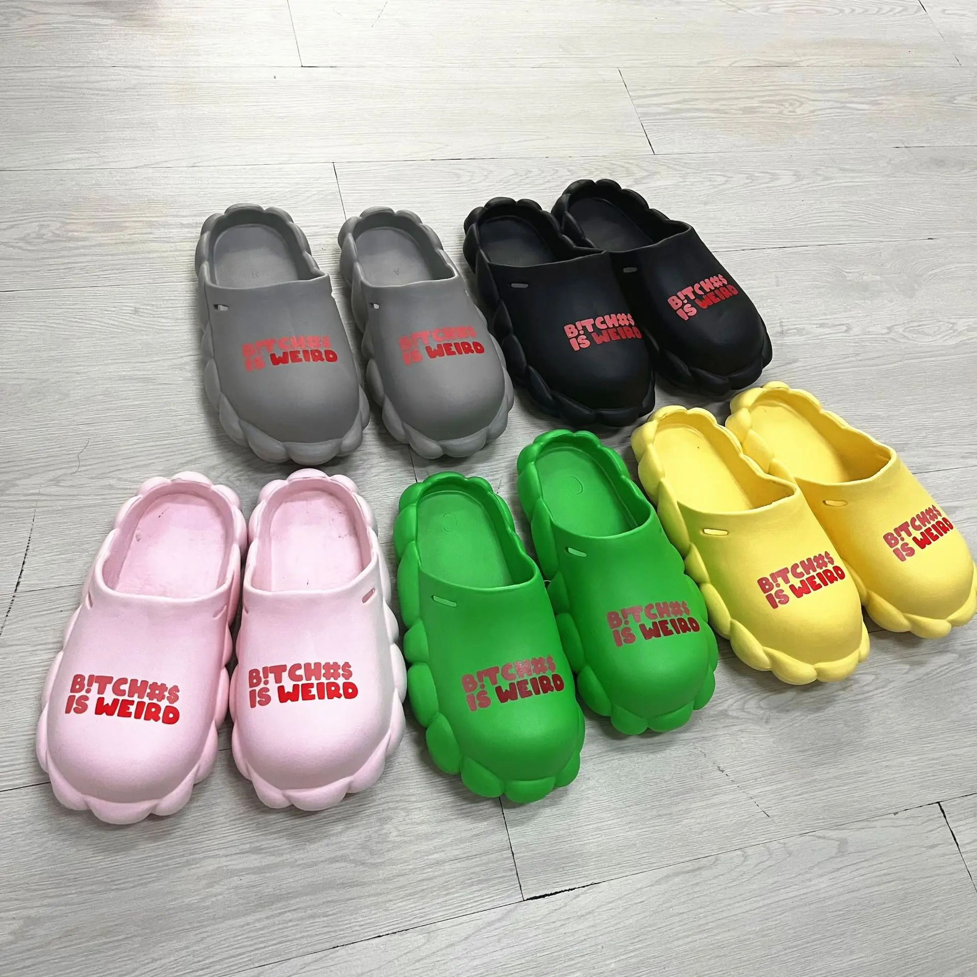 Letter Print Home Platform Slippers Shoes for Women Summer Beach Bubble Slides Sandals Outdoor Non Slip Flip Flops Cloud Slipper