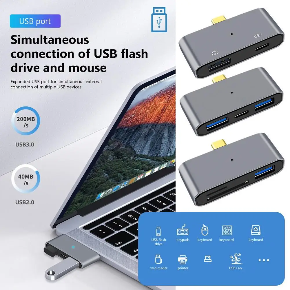 

3-IN-1 Type C Docking Station Type-C To USB 3.0 PD SD/TF Adapter Multi-Function OTG Expansion HUB For Cell Phone Tablet Laptop