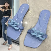 2022 summer slippers women transparent side chain decoration beach slippers plus size women shoes 42 flat %e2%89%a41cm pu