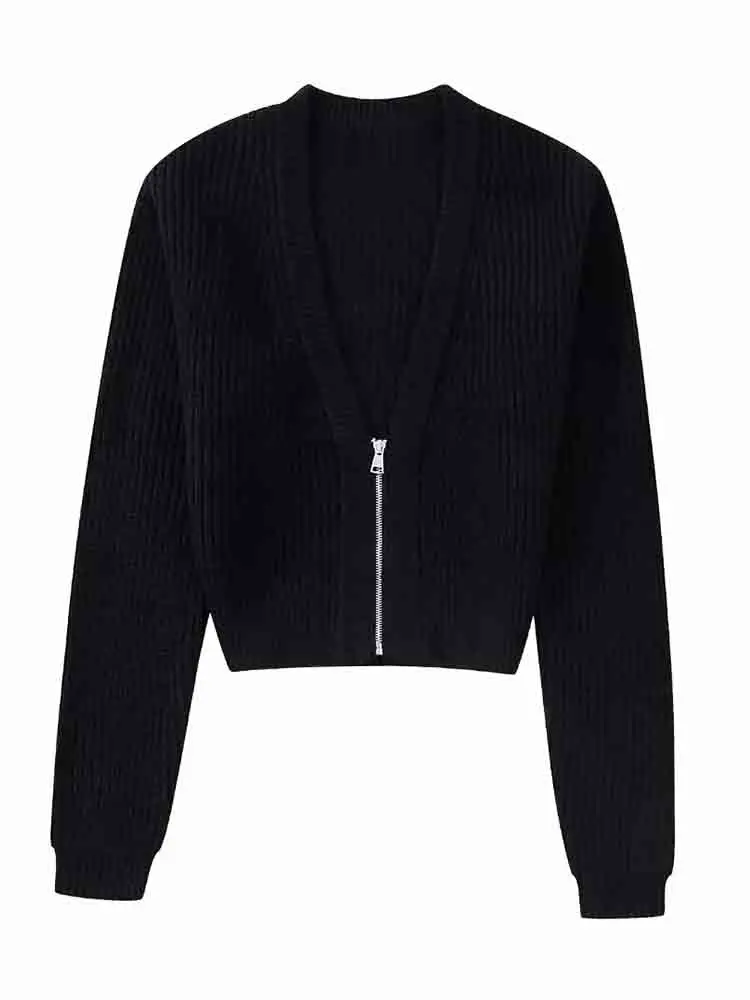 

KLKXMYT TRAF Укороченный кардиган, Женский вязаный свитер на молнии, кардиганы, женский свитер с длинным рукавом, Зимняя коллекция 2022 года, верхня...