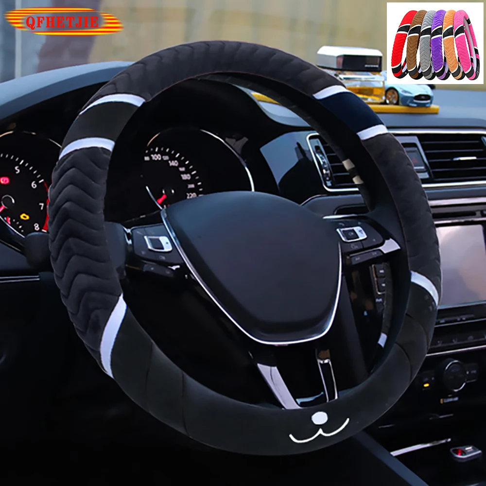 

QFHETJIE Winter Cartoon Wind Plush Car Steering Wheel Cover Non-slip Warmth Not Afraid of Winter 38cm Universal