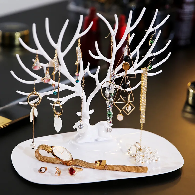 Cute Deer Earrings Hanger Organizer Storage Bracelet Earring Holder Necklace Pendant Ring Display Stand Racks Jewelry Collection