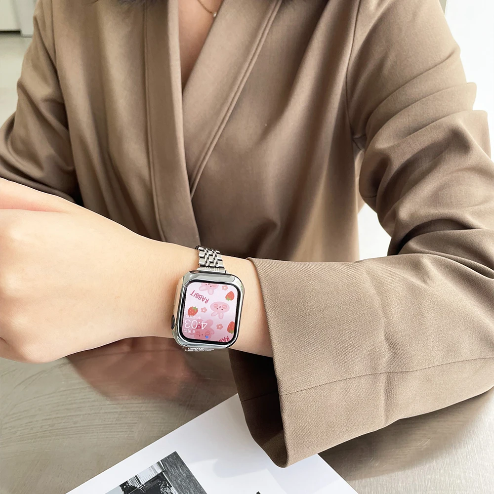 Slim Wristband for Apple Watch Band 6 5 4 Se 40 44mm 8 7 41 45mm Women Stainless Steel Bracelet for IWatch Ultra 49mm 42mm Strap