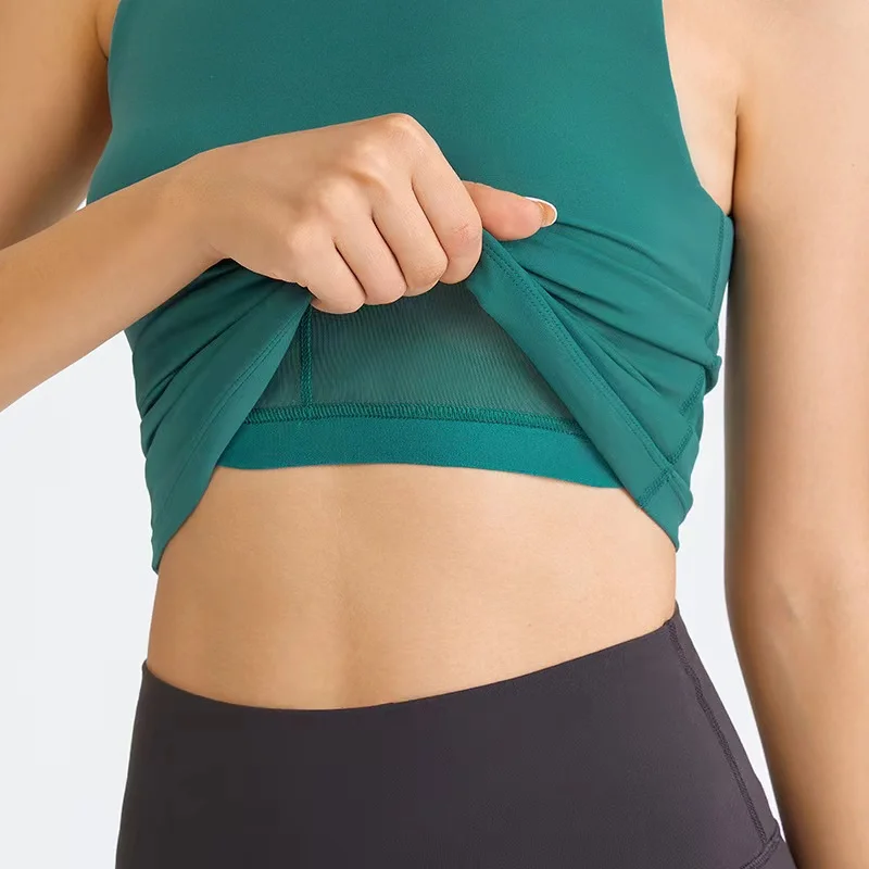 Lulu Yoga Top Women Tank Top Gym Sports Top Fitness Workout Underwear Vest Womens Clothing Long Style Jogging Bra with Chest Pad