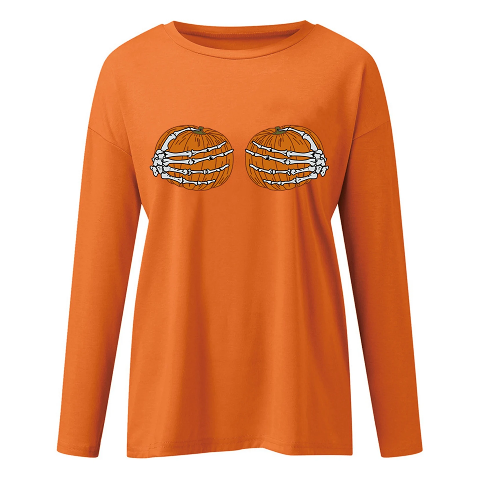 

Женские футболки с длинным рукавом на Хэллоуин, Свободный пуловер, повседневный Топ, костюмы с Тыквой и призрачным принтом