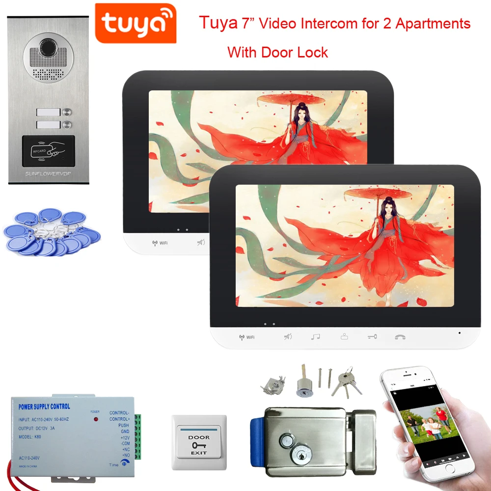 

Smart Tuya Video Door Intercom 7" Wifi Monitors with Camera Call 2 Buttons Video Door Phone Doorbell with Camera 2 Apartments