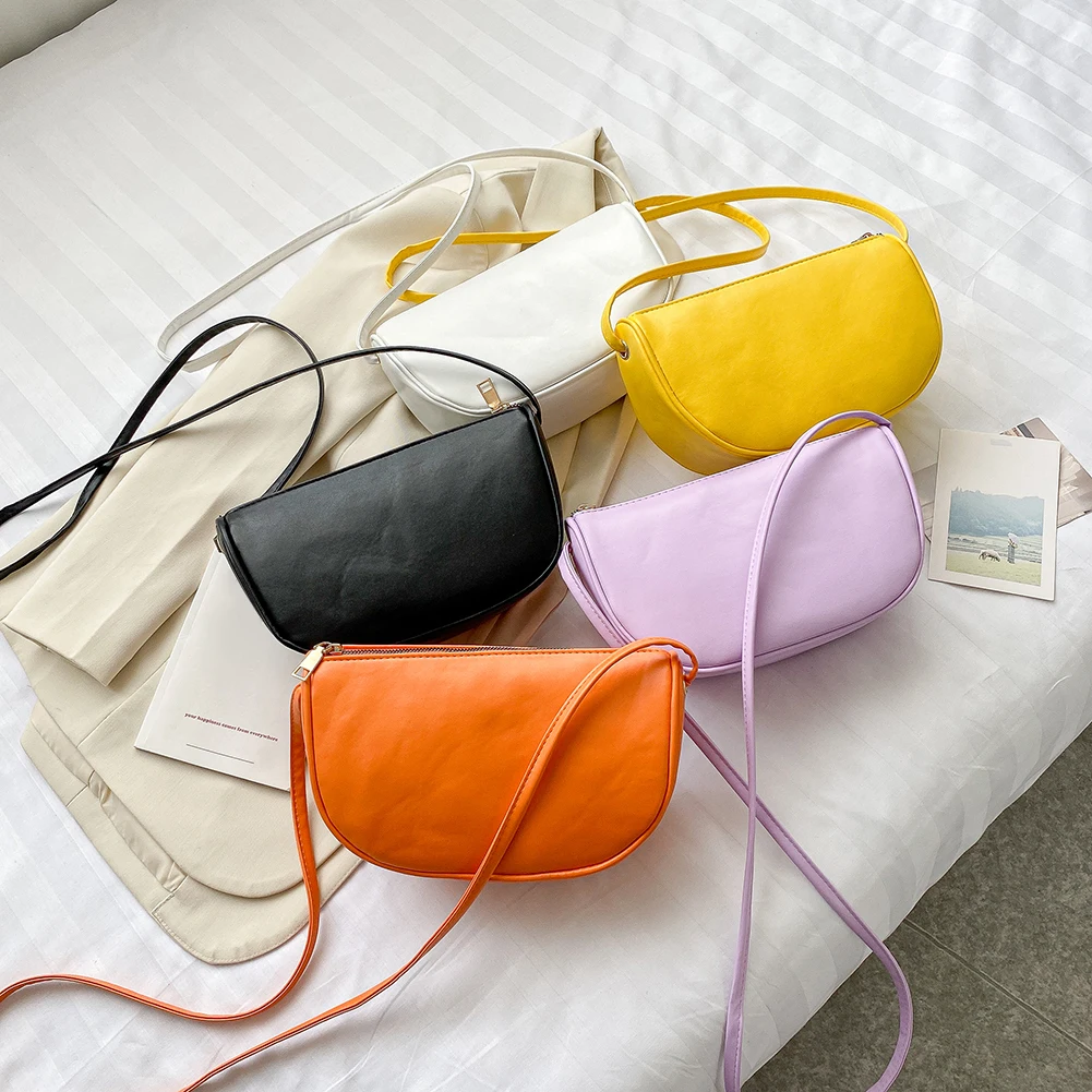 

Chic Simple Women Candy Shoulder Bag Classic Texture Creative Design Leather Travel Daily Zipper Crossbody Handbags
