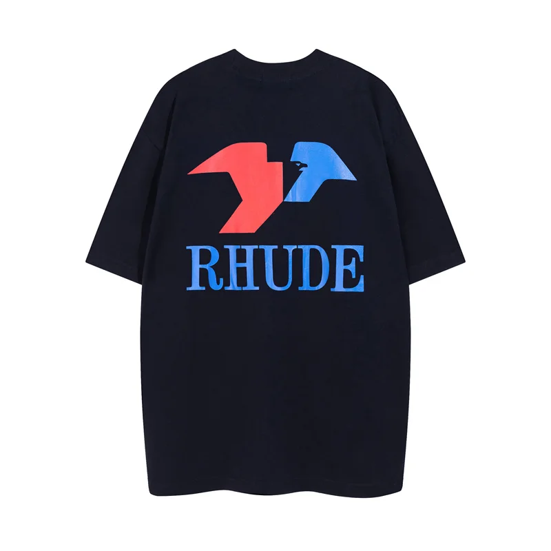

23ssRhude T-Shirt American Vintage Printed Letter Logo Crew Neck 100% Cotton Men's And Women's Short Sleeve T-Shirt