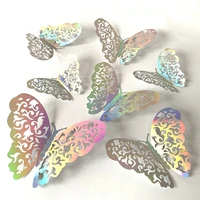12pcsset hollow 3d butterfly sticker birthday party cake decorations removable wall stickers for kids nursery room decor