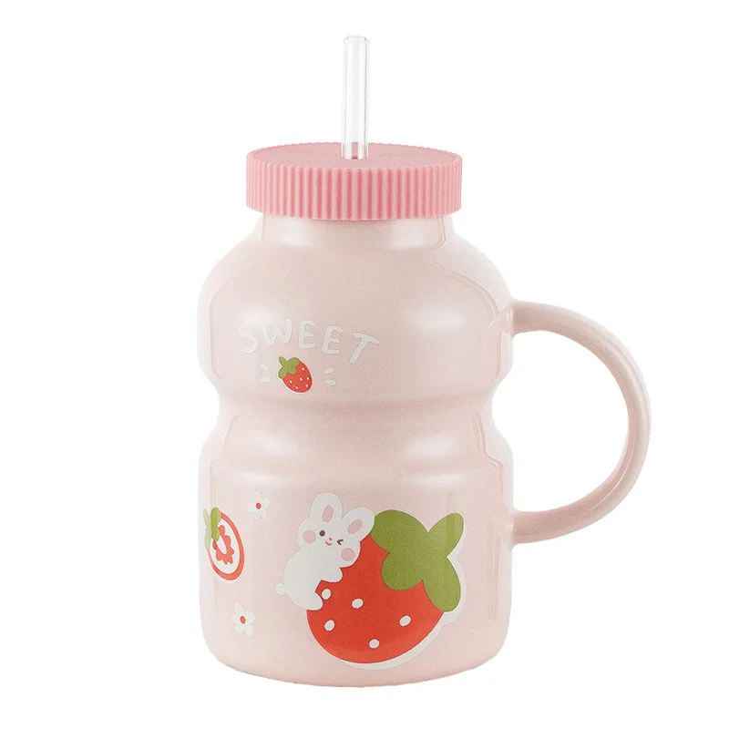 Креативная Милая керамическая кружка с крышкой и соломинкой Мультяшные кружки