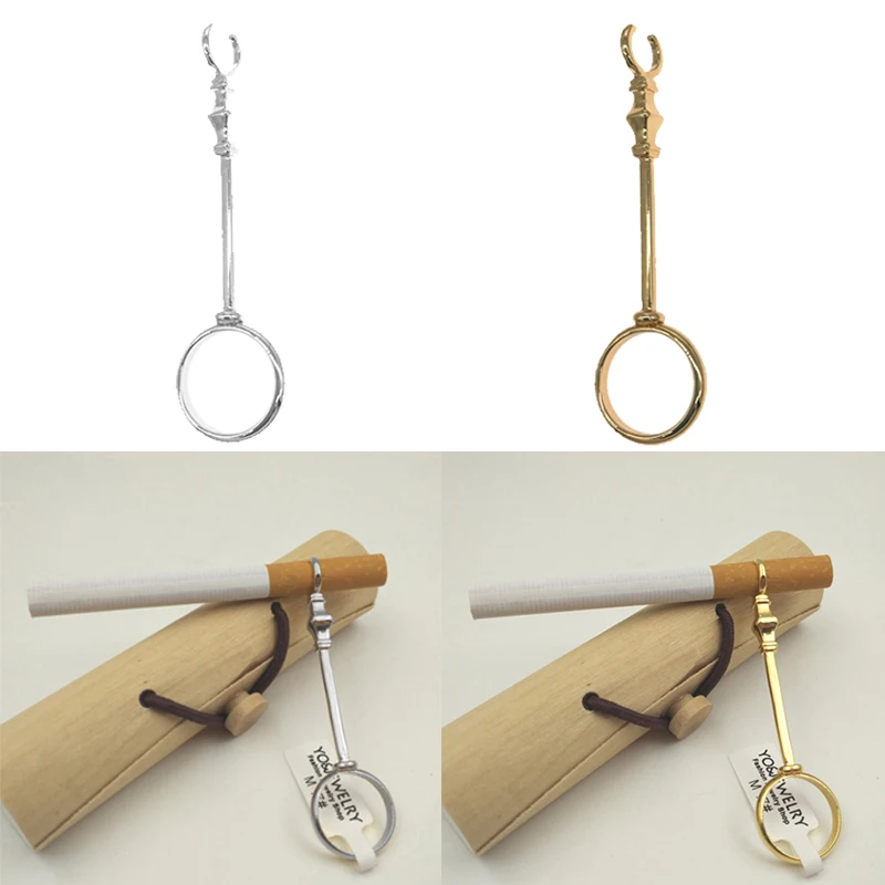 

Lady's Elegant Retro Smoking Pipe Ring Jade Ring Shelf Supports To Prevent The Fingers Yellowed-Gold