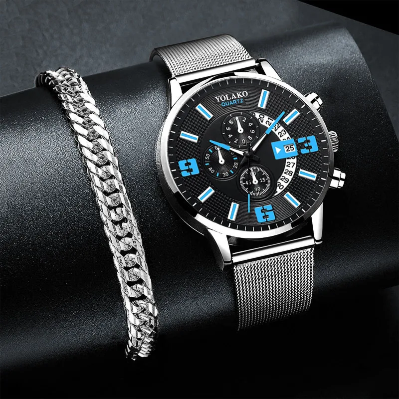 

Fashion New Luxury Business Mens Calendar Male Watches Bracelet Stainless Steel Mesh Belt Quartz Men Sports WristWatch Clock