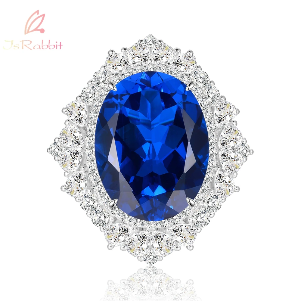 

IsRabbit 18K Gold Plated Oval 30CT Lab Grown Sapphire Vivid Royal Blue Gem Ring 925 Sterling Silver Luxury Jewelry Drop Shipping