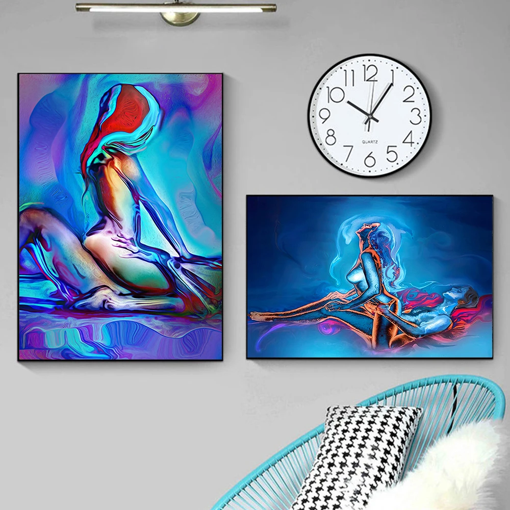 

Abstract Love Couple On The Wall Art Blue Poster and Print Modern Home Decor The Best Canvas Painting for Living Room Decoration