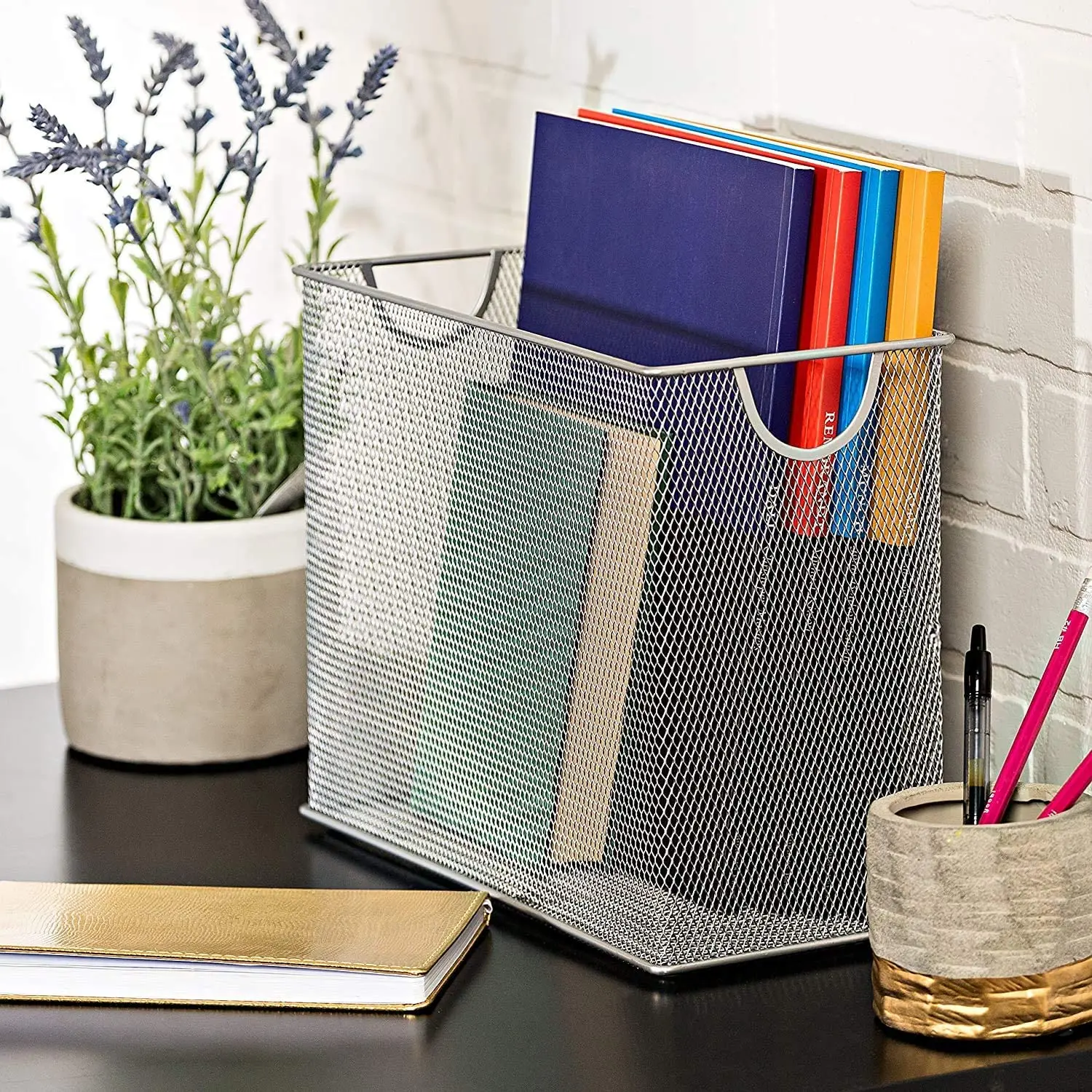 

Silver Grey Mesh Table File Folder 14 x 31 7 x 25 cm storage box miscellaneous items cosmetics makeup container home office