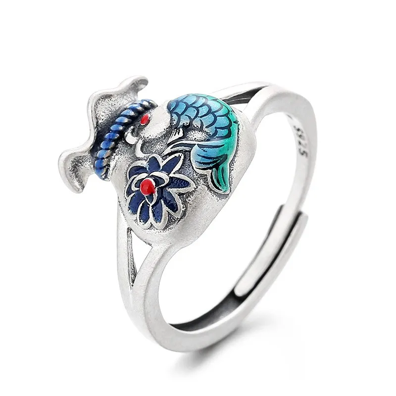 Модные регулируемые креативные кольца 800FJ ZFSILVER S925 в стиле ретро с сумкой на удачу