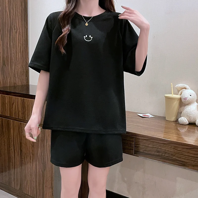 

2022 Summer Cotton Short Sleeve Cute Shorts Pajama Set for Women Korean Sleepwear Suit Pyjama Homewear Pijama Mujer Home Clothes
