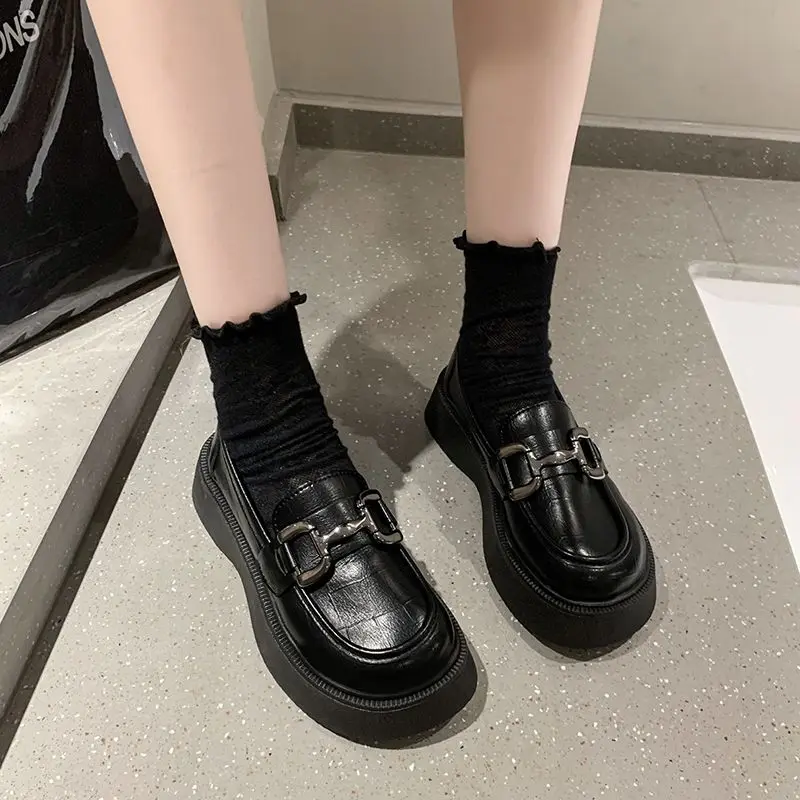 2023 Soft Leather Retro Small Leather Shoes British Style Spring and Autumn New Style Single Shoes Versatile Metal Buckle Shoes