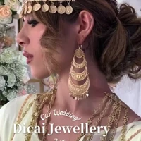 arabian women long earrings moon pendant traditional muslim handmade luxury wedding jewelry bridal earrings women jewelry gifts