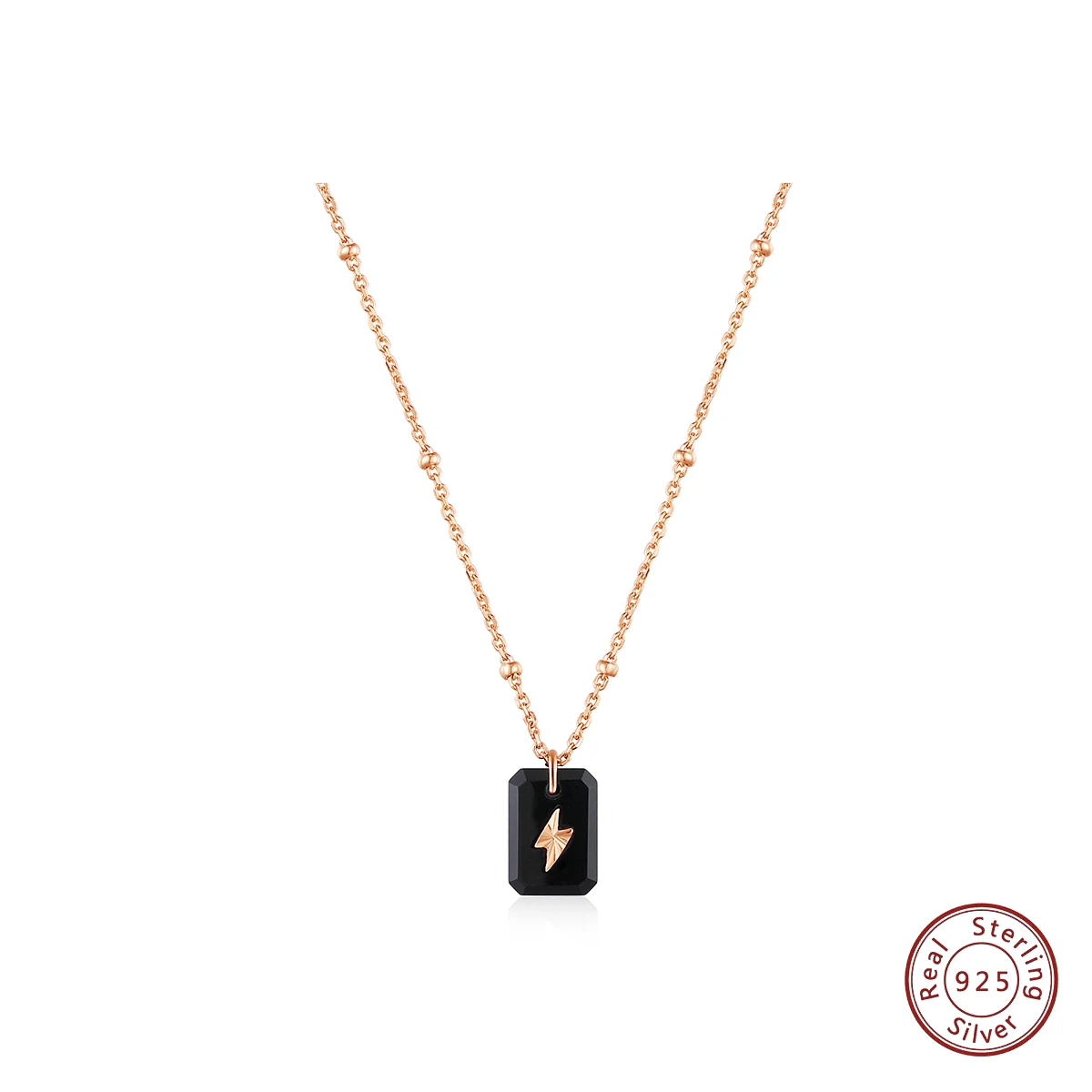 

Fine Jewellery 925 Sterling Silver Agate Rectangle Pendant Necklaces Classic Lightning Charm Rose Gold Plated Necklace For Women