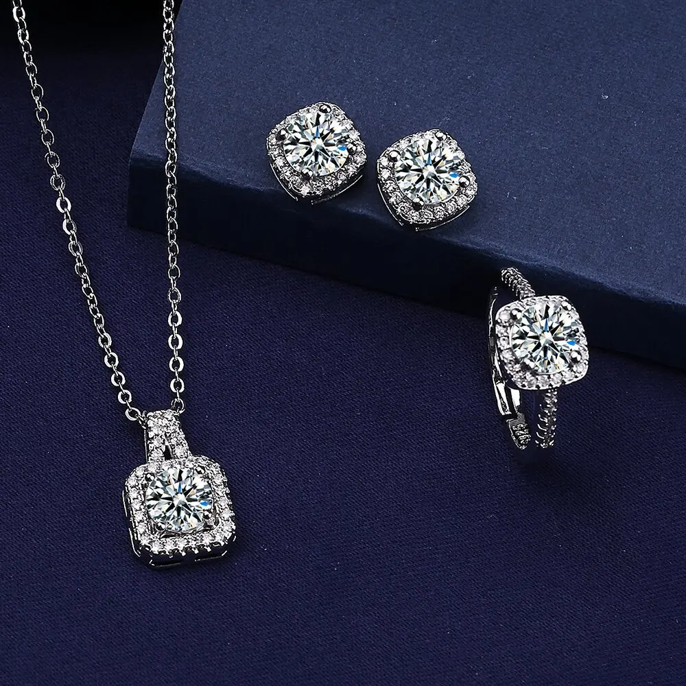 

Handmade Lab Diamond Jewelry set 925 Sterling Silver Party Wedding Rings Earrings Necklace For Women Bridal Promise Jewelry