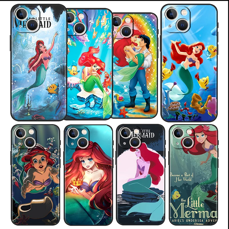 

Disney Princess Mermaid For Apple iPhone 13 12 Pro Max Mini 11 Pro XS Max X XR 6 7 8 Plus SE2020 Black Phone Case Funda Capa