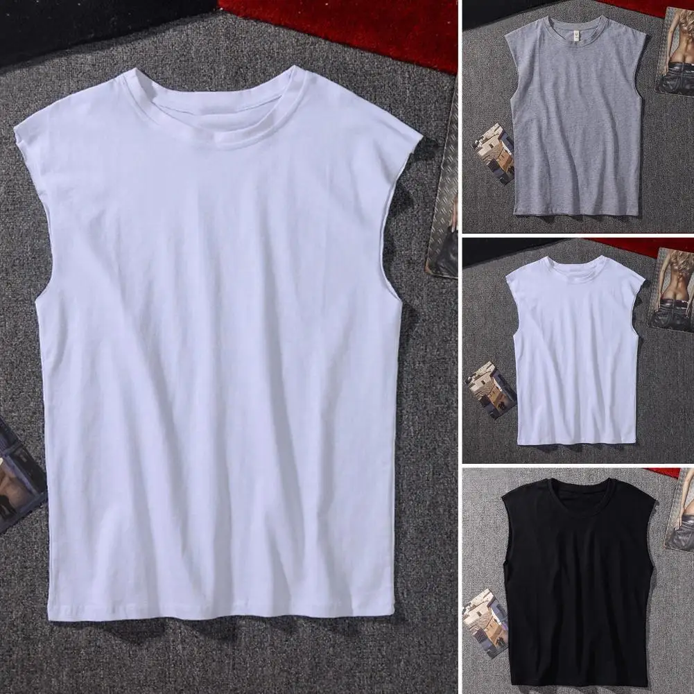 

Жилет для фитнеса однотонный Быстросохнущий летний впитывающий пот с круглым вырезом Мужская Спортивная безрукавка без рукавов