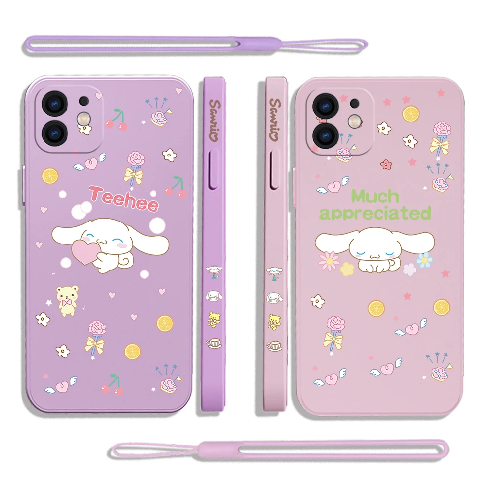 

Sanrio Cinnamoroll Phone Case For iPhone 14 13 12 11 Pro Max Mini X XR XS MAX SE20 8 7 Plus 6 6S Silicone Cases with Hand Strap