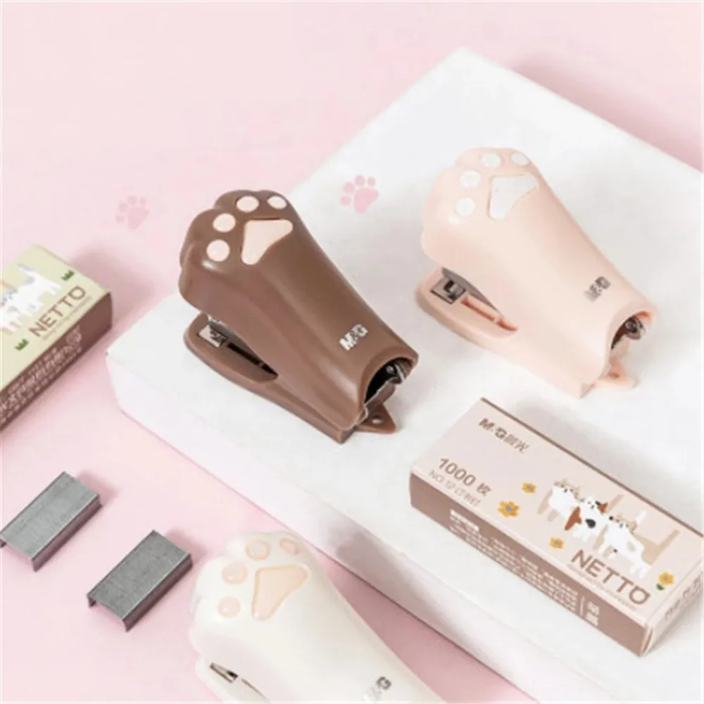 

Kawaii Cat Paw Stapler with 1000pcs 12# Staples Paper Binder Labor Saving Manual Machine Office Binding Stapler Stationary
