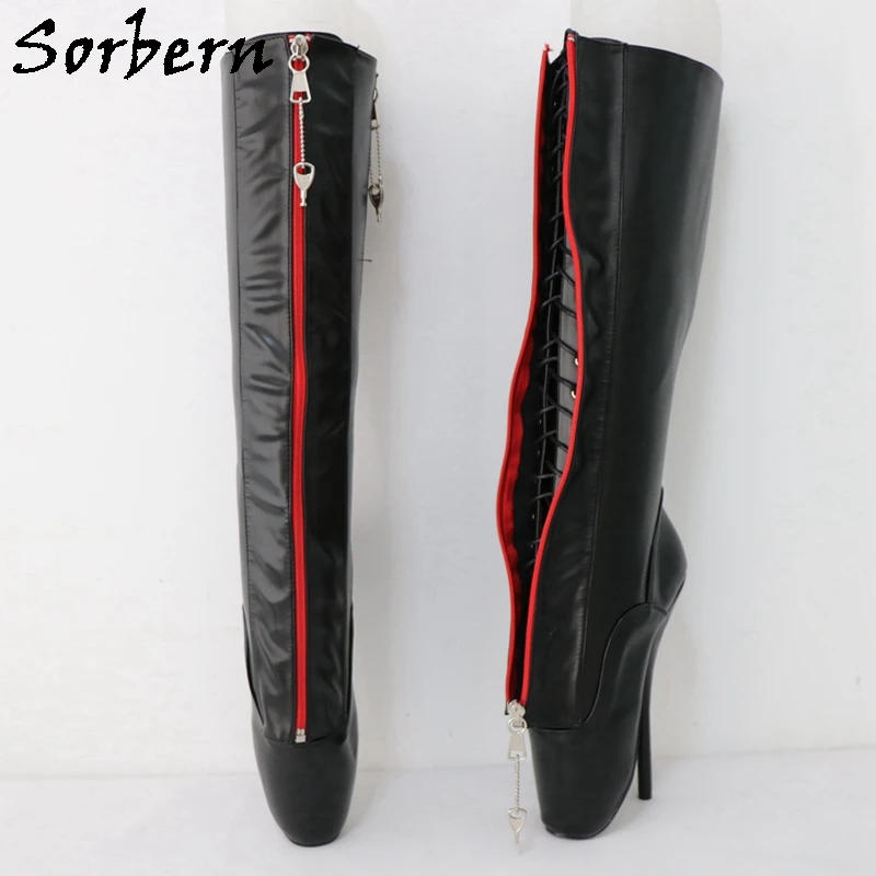 Sorbern Sexy Ballet Boots Women Black Red Zipper Lockable Custom Circumference Lace Up Knee High Ballet Fetish Pain Boots
