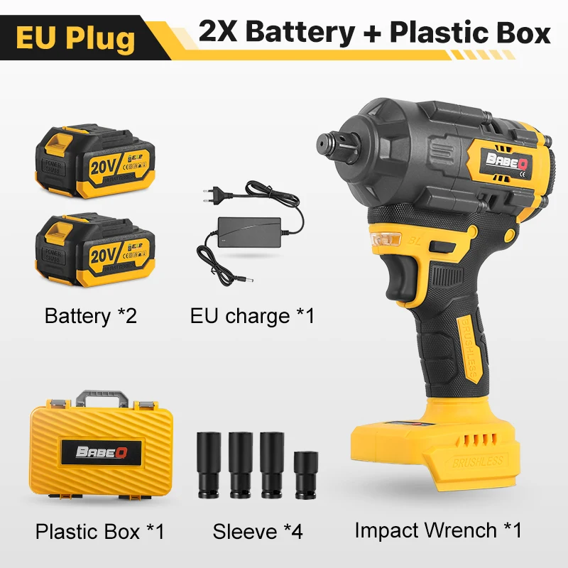 

BABEQ 1800N.M Бесщеточный ударный гайковерт с крутящим моментом 1/2 дюйма Аккумуляторный электроинструмент с торцевой отверткой для аккумуляторного штифта Makita 18 В