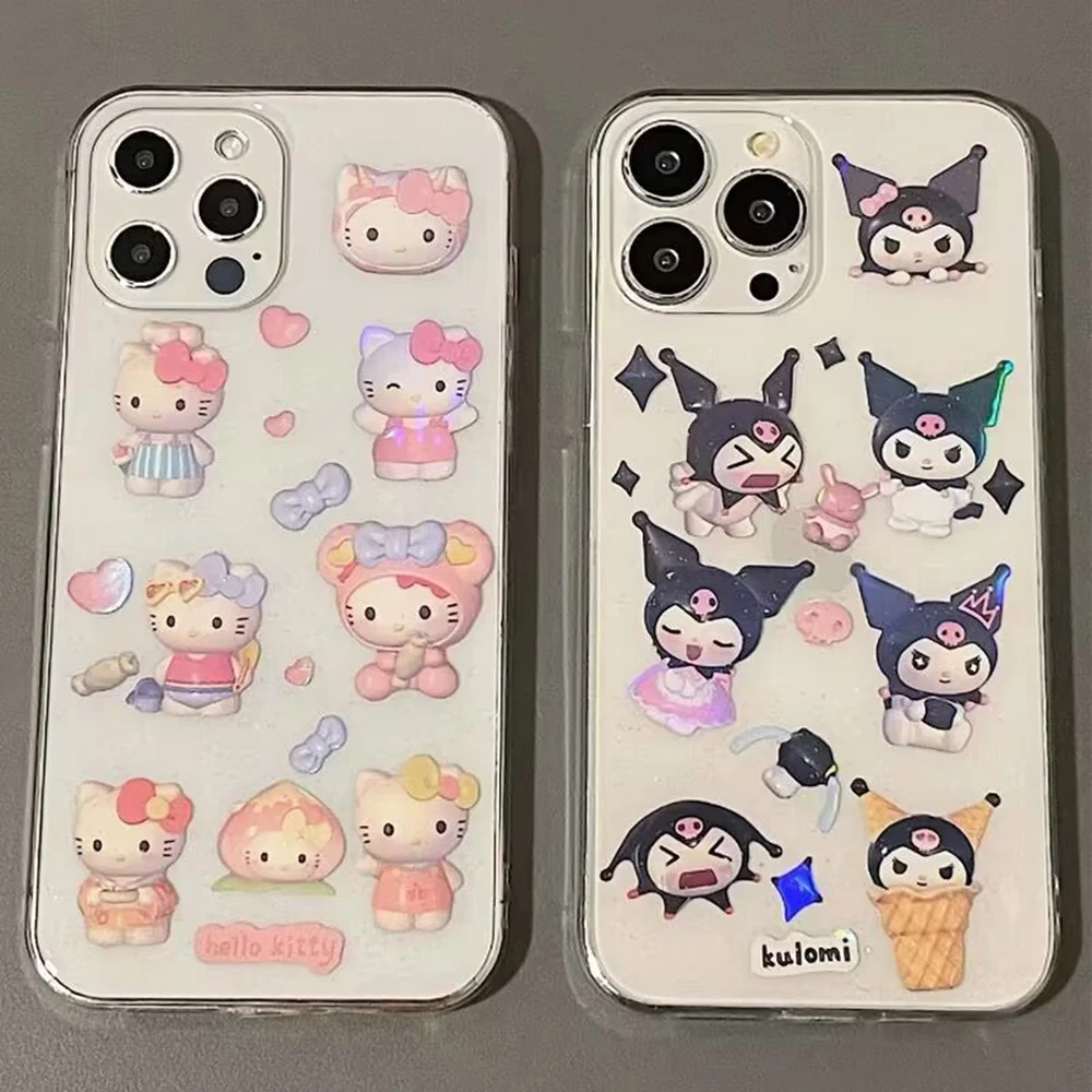 

Sanrio Hello Kitty Kuromi Clear Laser Phone Case for IPhone 14 13 12 11 Pro Max X XR XS MAX 7 8Plus 14 Pro Anti-fall Back Cover