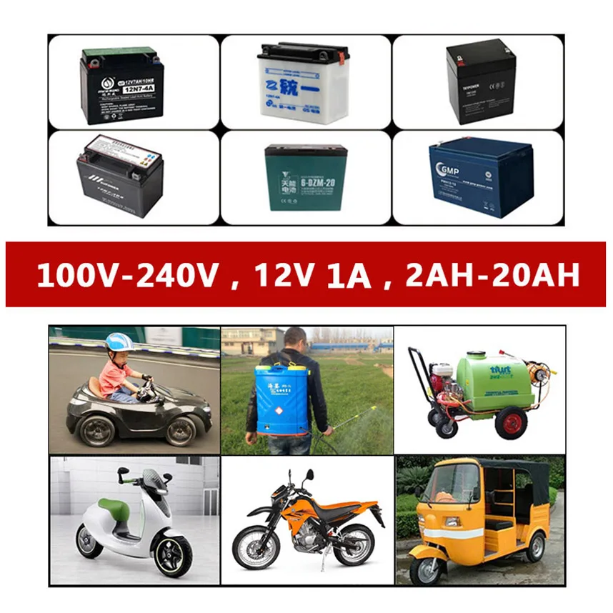 universal 12v 1a chargers smart lead acid agm gel battery charger for car motorcycle 12 v volt 7ah 10ah 20ah auto charging unit free global shipping