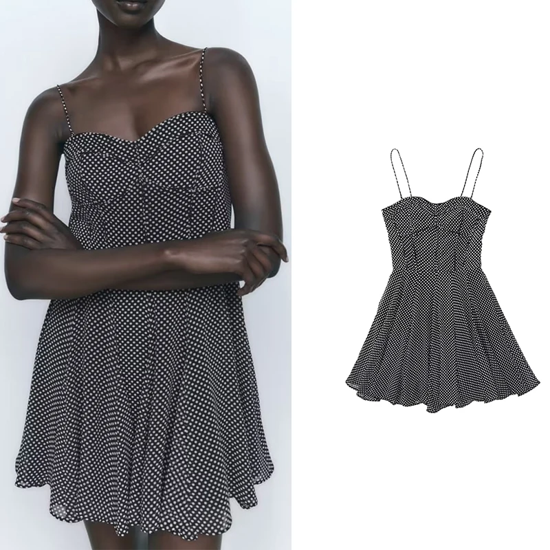 

Summer 2022 Women Fashion Polka Dot Strap Dress Sleeveless Backless Female French Vintage Mini Dress Vestidos HH6869
