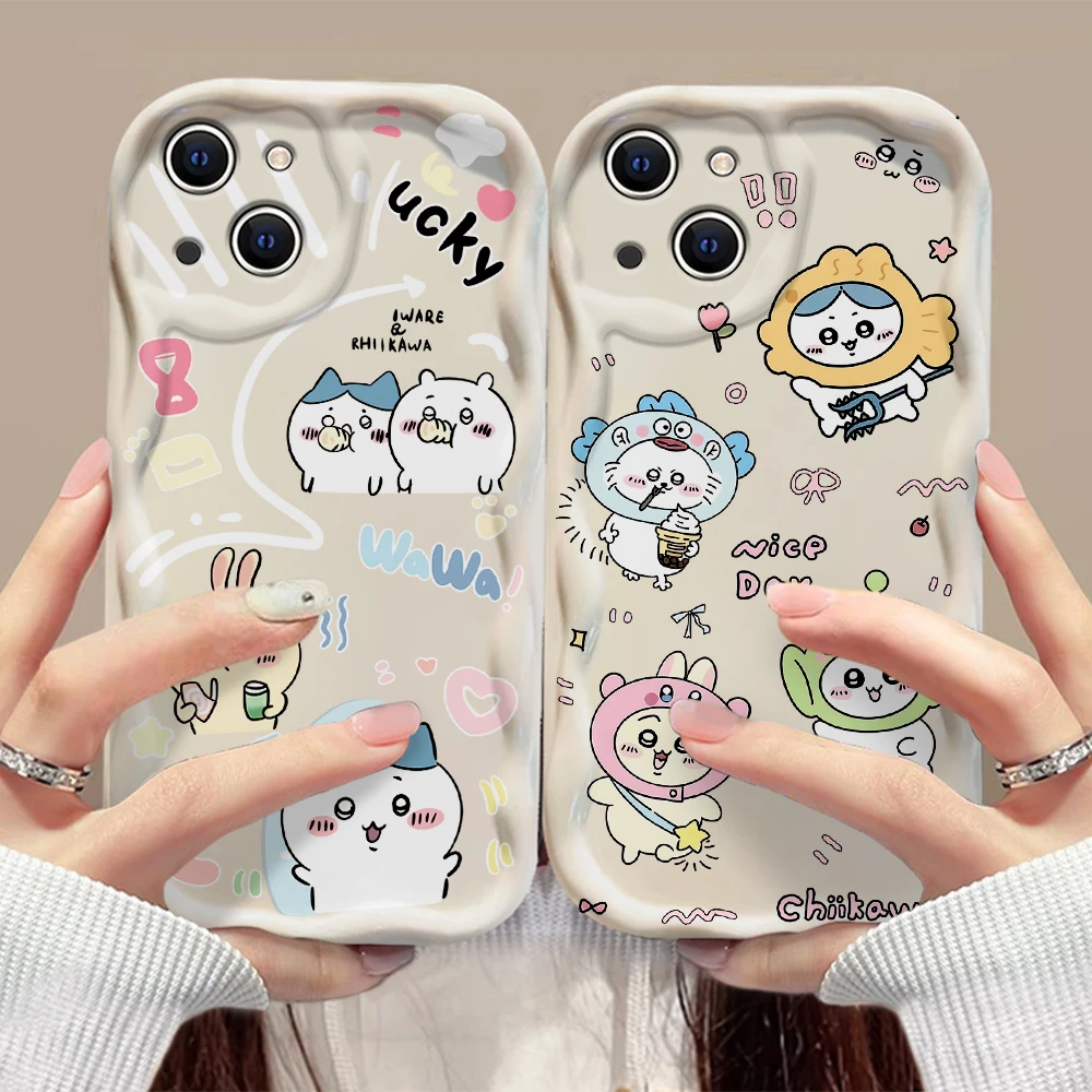 Милый мультяшный чехол Chiikawas с объемными волнами для iPhone 15 14 13 12 11 Pro Max Mini X XR XSMAX 8 7 6S