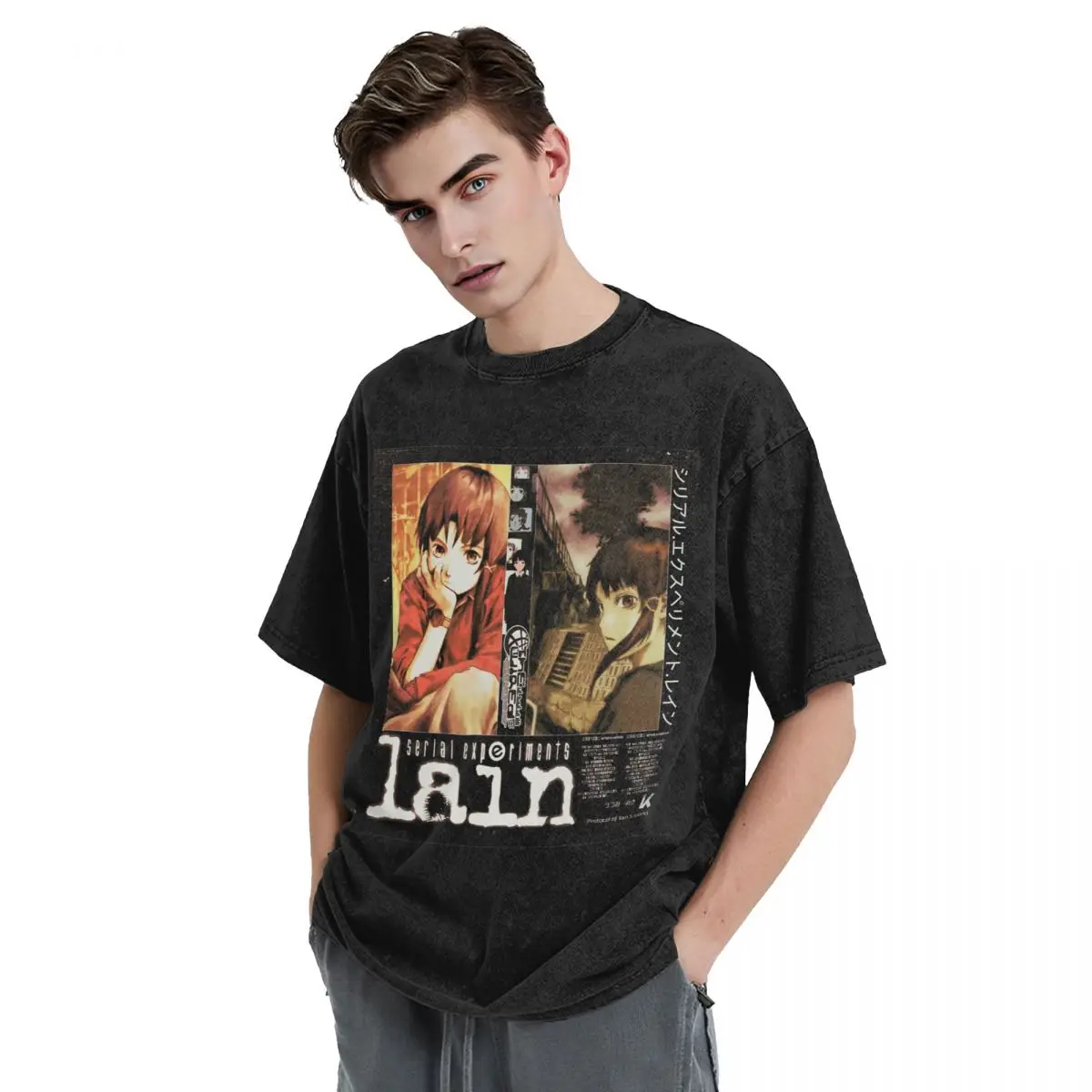 Футболка Serial Experiments Lain потертые футболки большого размера с короткими рукавами
