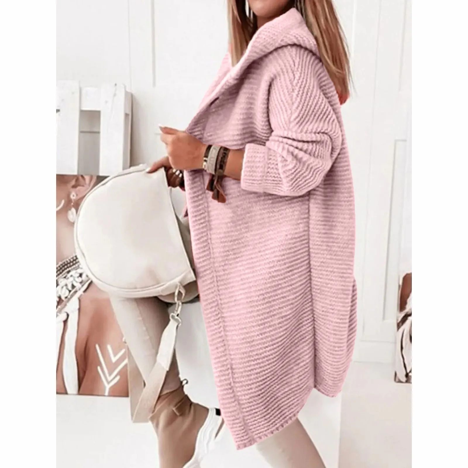 Женский Повседневный Кардиган на пуговицах однотонный вязаный Свободный